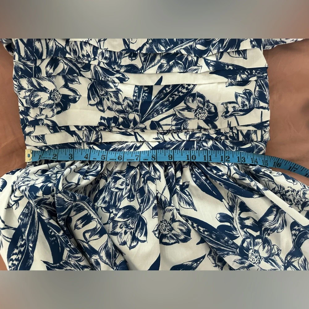 Abercrombie & Fitch Emerson Poplin Puff Sleeve Midi Dress in Blue Floral M - Picture 8 of 10